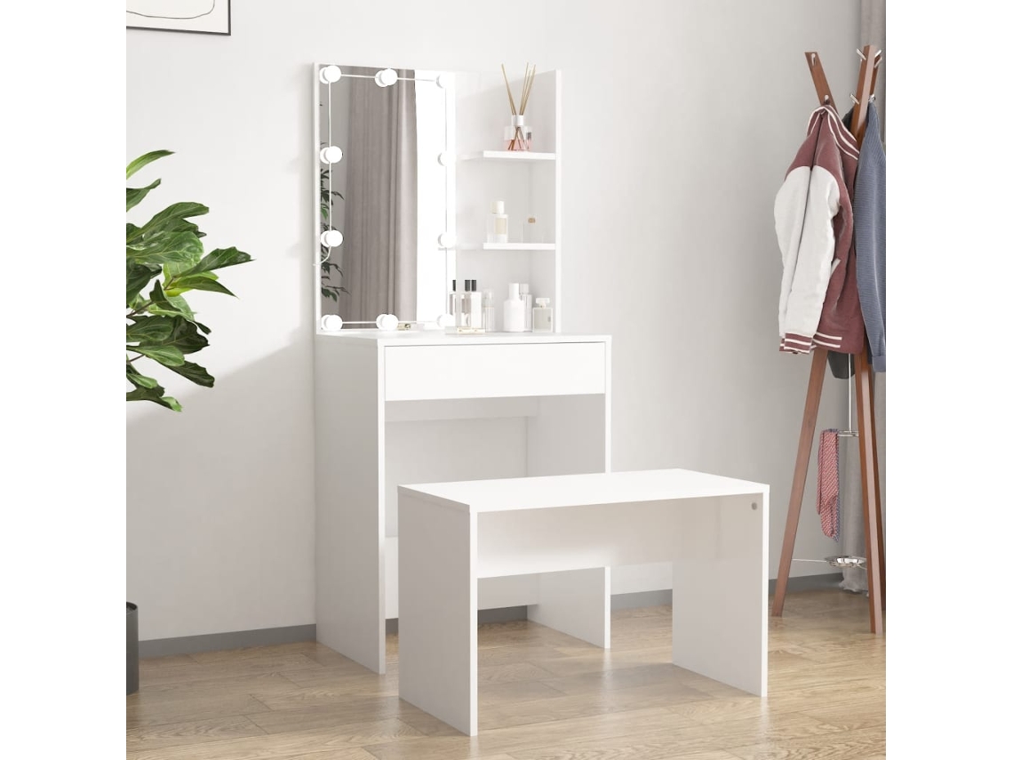 Vidaxl Conjunto Toucador C/ Leds Madeira Processada Branco