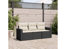 Vidaxl 3 Pcs Conjunto Sofás De Jardim Com Almofadões Vime Pe Preto