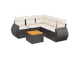 Conjunto 6 sofás de jardim c/ almofadões VIDAXL vime PE preto