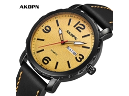 Relógio Masculino MDUG com pulseira de aço, movimento de quartzo, indicador de data, ponteiros luminosos, cor amarelo