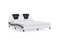Estrutura de Cama Viana Couro Artificial Branco e Preto Sem Colchão