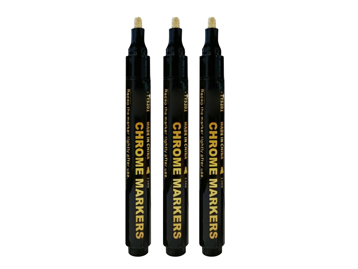 Marcadores De Pintura Chrome Dorado Para Superficies Reflectivas 3 Piezas 0.7+1+3mm