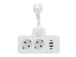 Adaptador De Tomada 6 Em 1 Com 2 Usb C E Switch Eu Branco