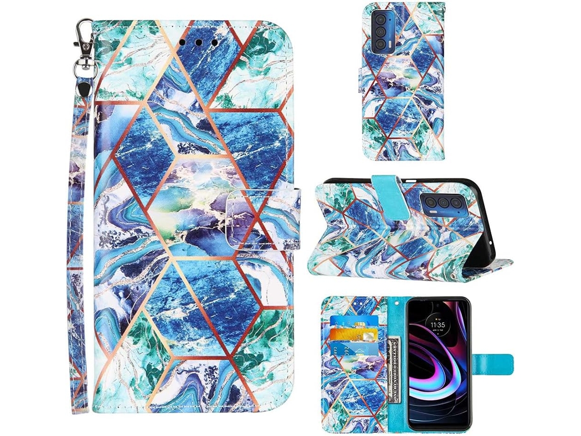 Correia Mármore Pintado Slots para Motorola Moto Edge 2021 HONGWE. com Porta-Cartões