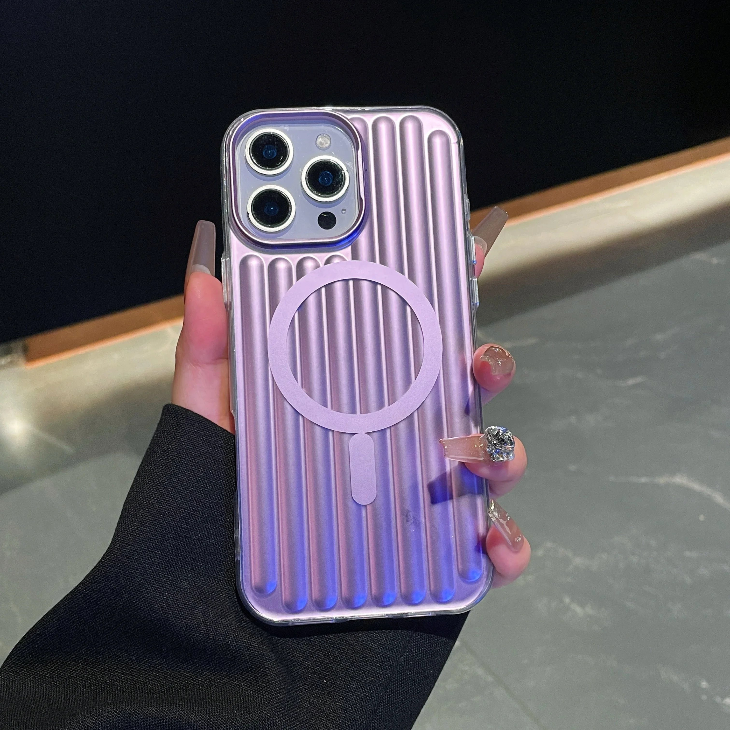 (roxo 16) Capa Magnética Para Celular Com Listras De Policarbonato Fosco