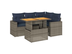 Conjunto de 5 Sofás de Jardim com Almofadões Vime Pe Cinzento MAISON EXCLUSIVE (5 pcs)