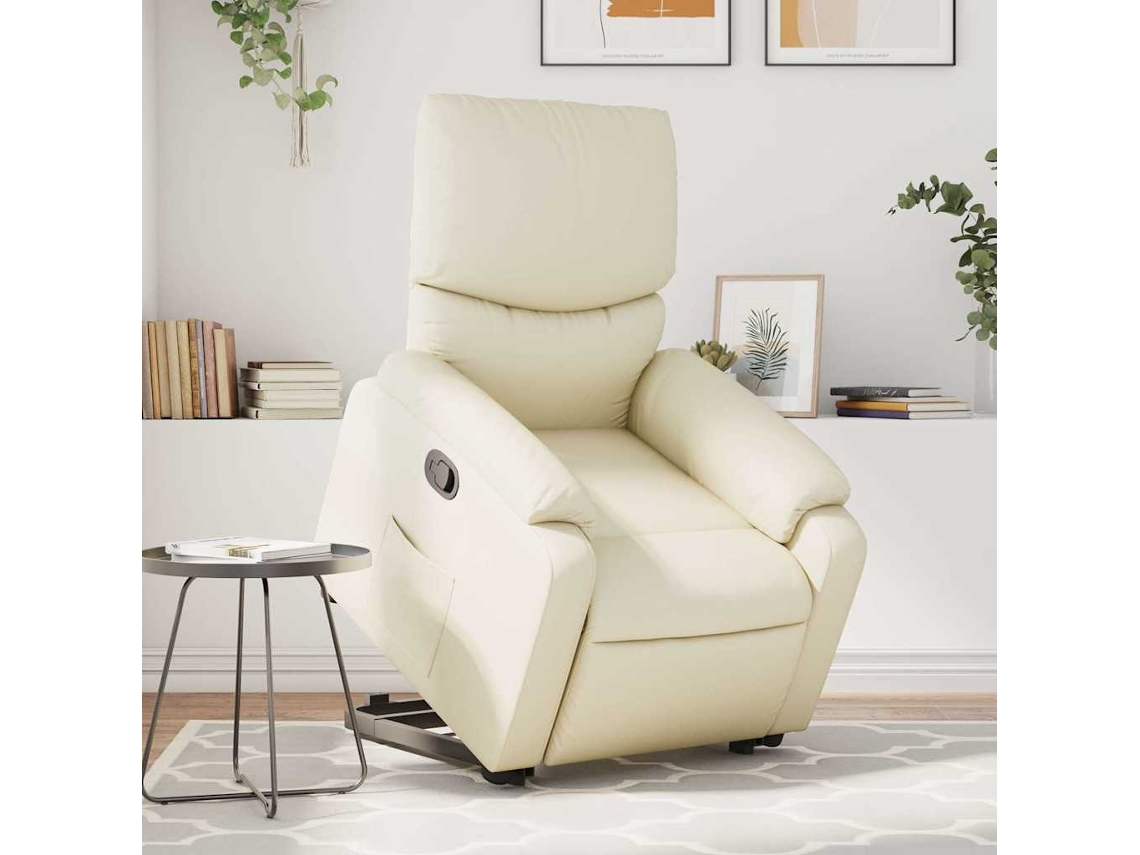 Vidaxl Poltrona Reclinável De Massagens Couro Artificial Cor Creme
