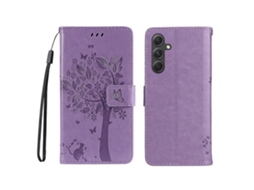 Capa De Celular Tkdaddy Para Samsung Galaxy A55 5g Com Suporte E Estampa De Gato E Árvore, Carteira De Couro, Roxo Claro
