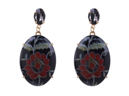 Brinco Vintage Chinoiserie Design Oval Diamante Imitado