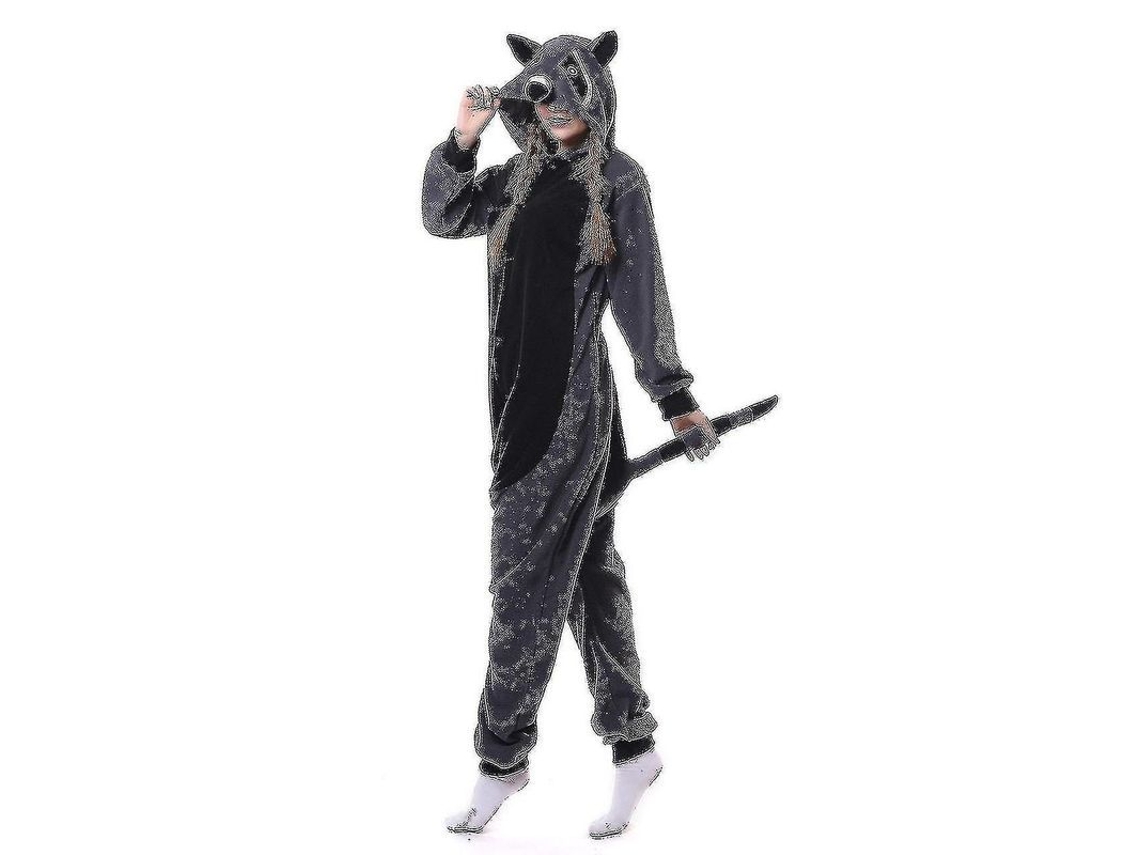 Pijama De Flanela Com Capuz Com Padrão Animal Cinza Escuro E Claro Quente E Leve Cinza Claro