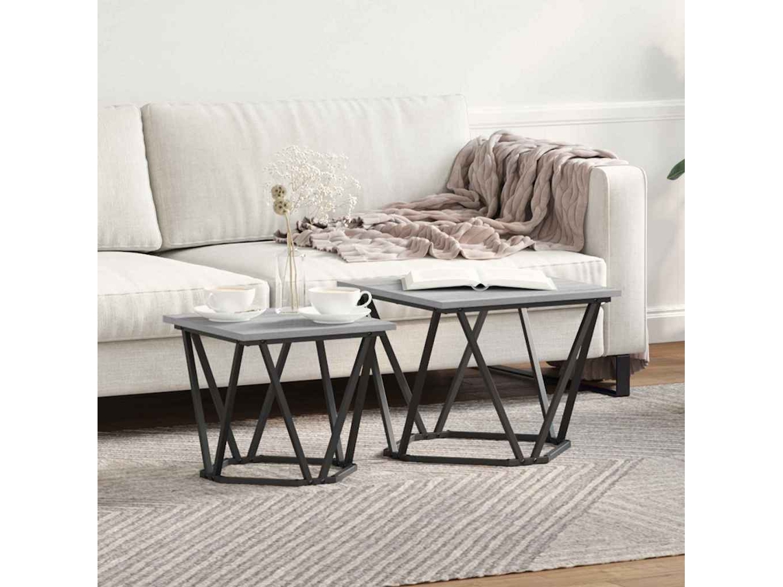 Vidaxl Conjunto De Mesas De Apoio 2 Pcs Cinza Sonoma