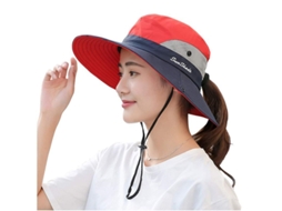 2026-sombrero De Sol Para Mujer Verano Protección Uv Plegable Ala Ancha Con Correa Antiviento Rojo