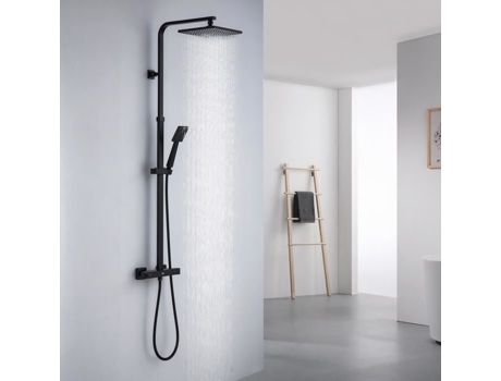 Coluna de Chuveiro Termostática Preta Conjunto de Chuveiro de 2 Funções com Chuveiro Suspenso de 9 Polegadas Alto Ajustável 110-137 Cm AURALUM