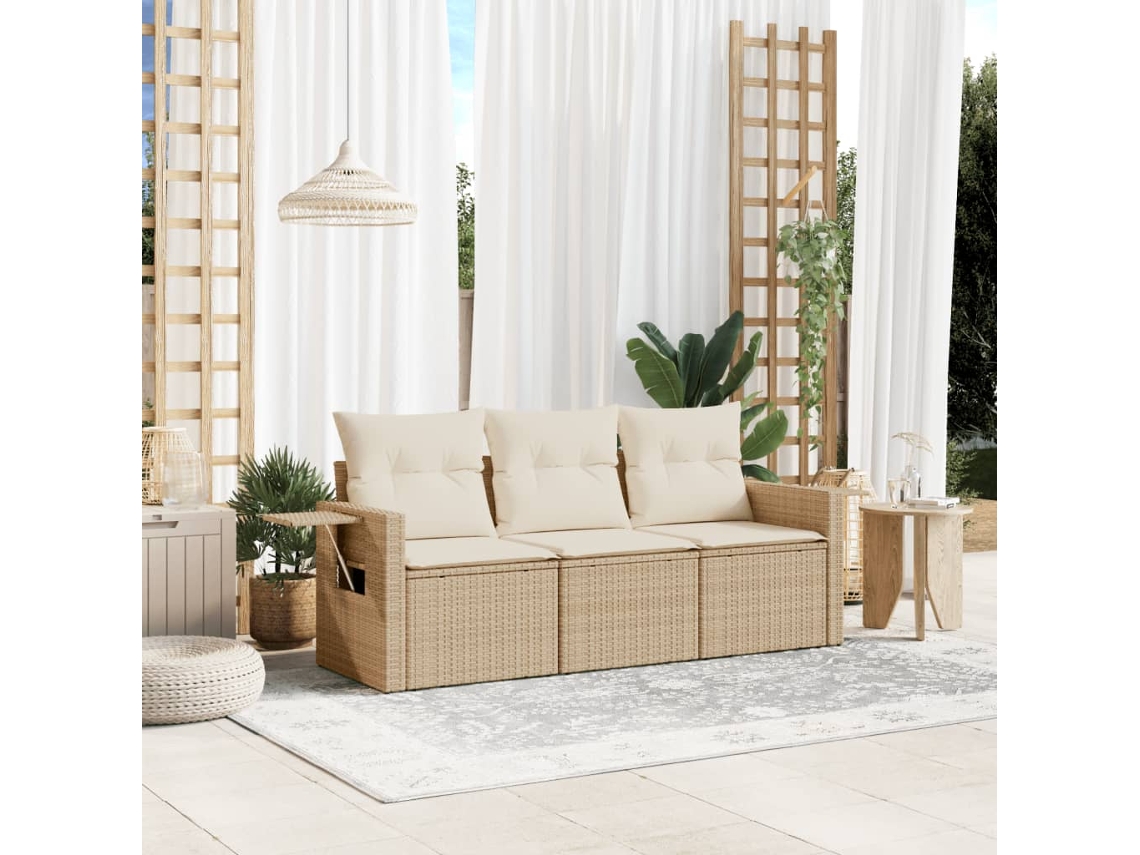 Conjunto de sofá de jardim de 3 peças com almofadas de veludo bege Lovely Home