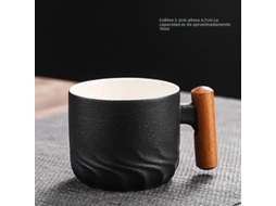 Xícara de Café Vintage Feita À Mão, com Cabo de Madeira, em Cerâmica Resistente a Produtos Químicos. MDUG (preta 70ml)
