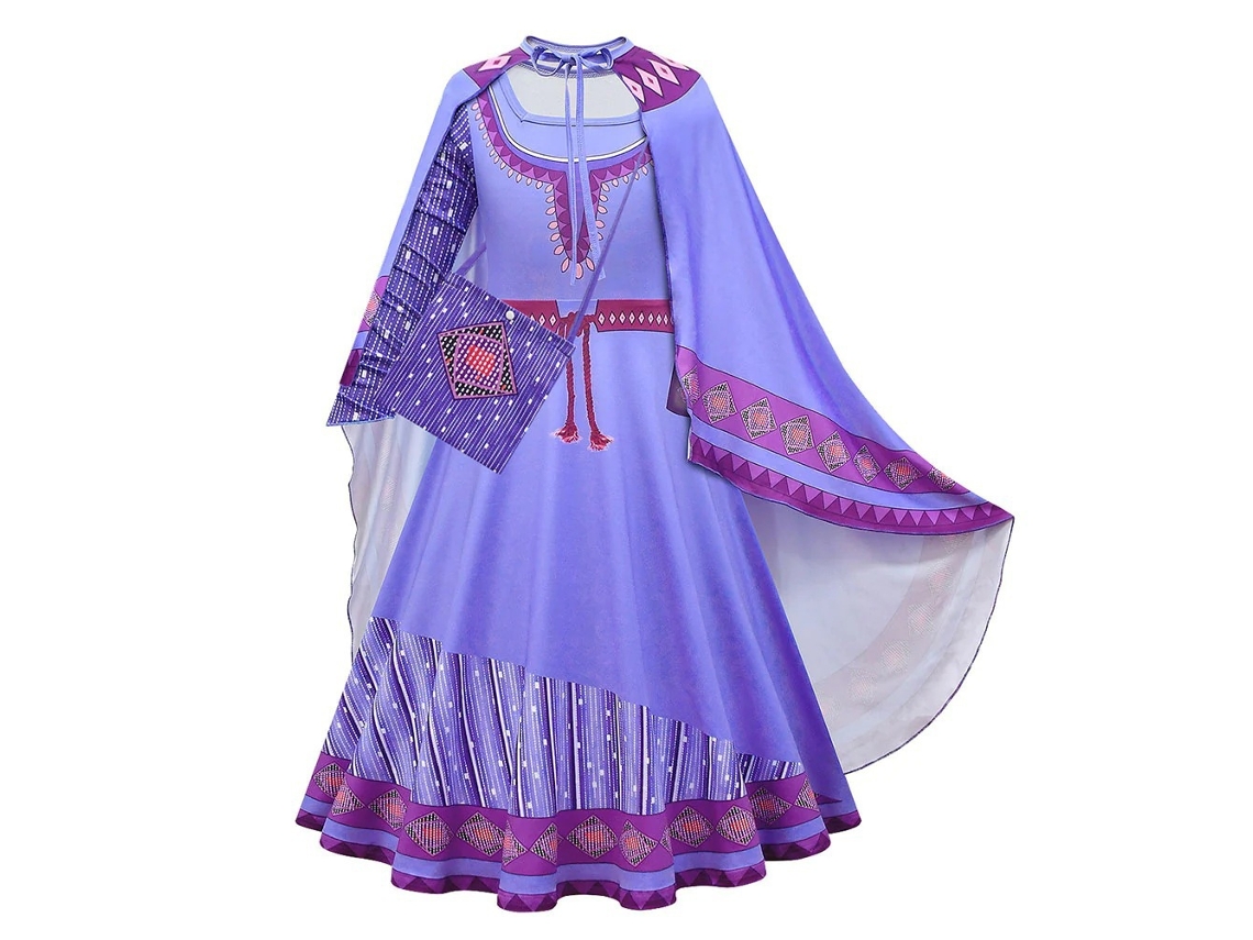 Star Wish Asha Cosplay Vestido Roxo Princesa de Manga Comprida Bolsa Capa 120