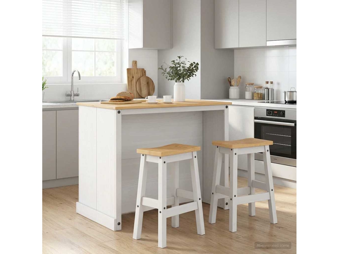 Vidaxl Conjunto De Ilha De Cozinha 3 Unid. Branco E Cera De Mel