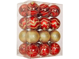 Adornos De Natal Bolas Pintadas À Mão 6cm 24pcs Vermelho Ouro Para Árvore De Natal