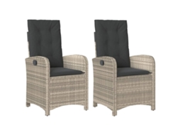 Conjunto de 2 Cadeiras Jardim Reclináveis com Almofadões Vime Cinza Claro MAISON EXCLUSIVE