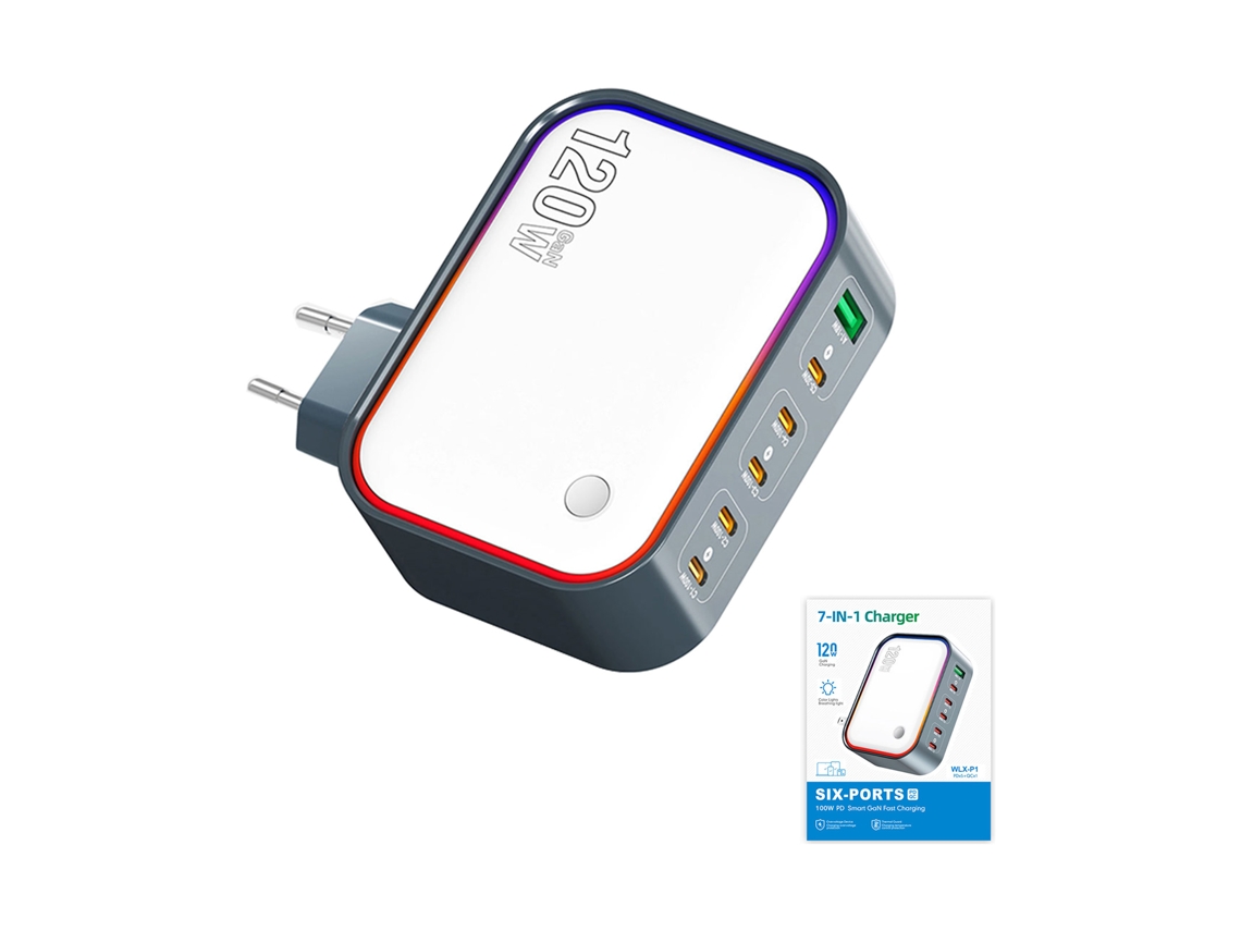 Carregador EOOCOO (120w Multifuncional 6 Portas Tensão Larga 110 240v)