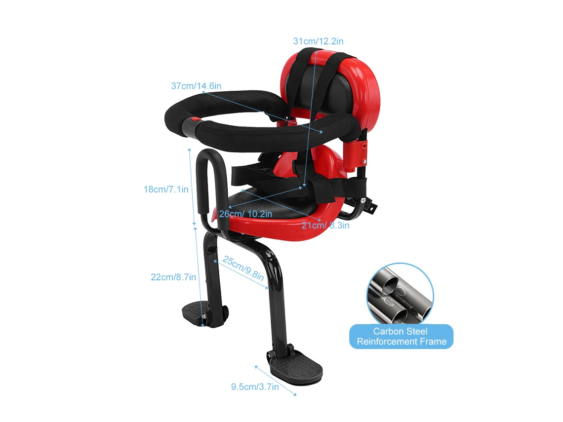 Rebe-asiento Para Crianças Em Bicicleta Montado Na Parte Traseira Com Guardrail Em Forma De U, Reposo De Pés Plegável E Cinto De Segurança