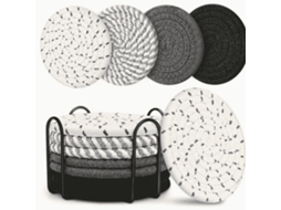 Tapete De Cozinha De Corda De Algodão, Pano Isolante, Para Panelas E Pratos, Tons De Preto E Cinza, 11cm, Conjunto De 8 Peças Com Suporte