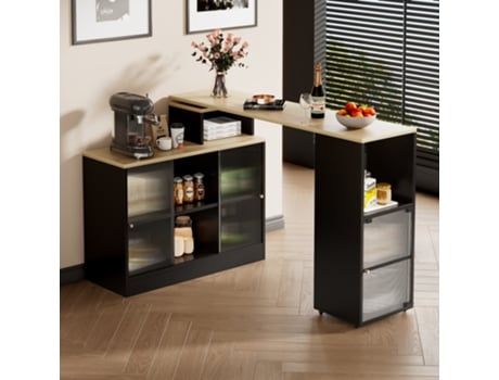 Mesa De Bar Extensível Com Armazenamento, Mesa Alta Moderna Móvel, Mesa Bistrô, Grande Espaço De Armazenamento, Preta Mega Echo Trade Shop