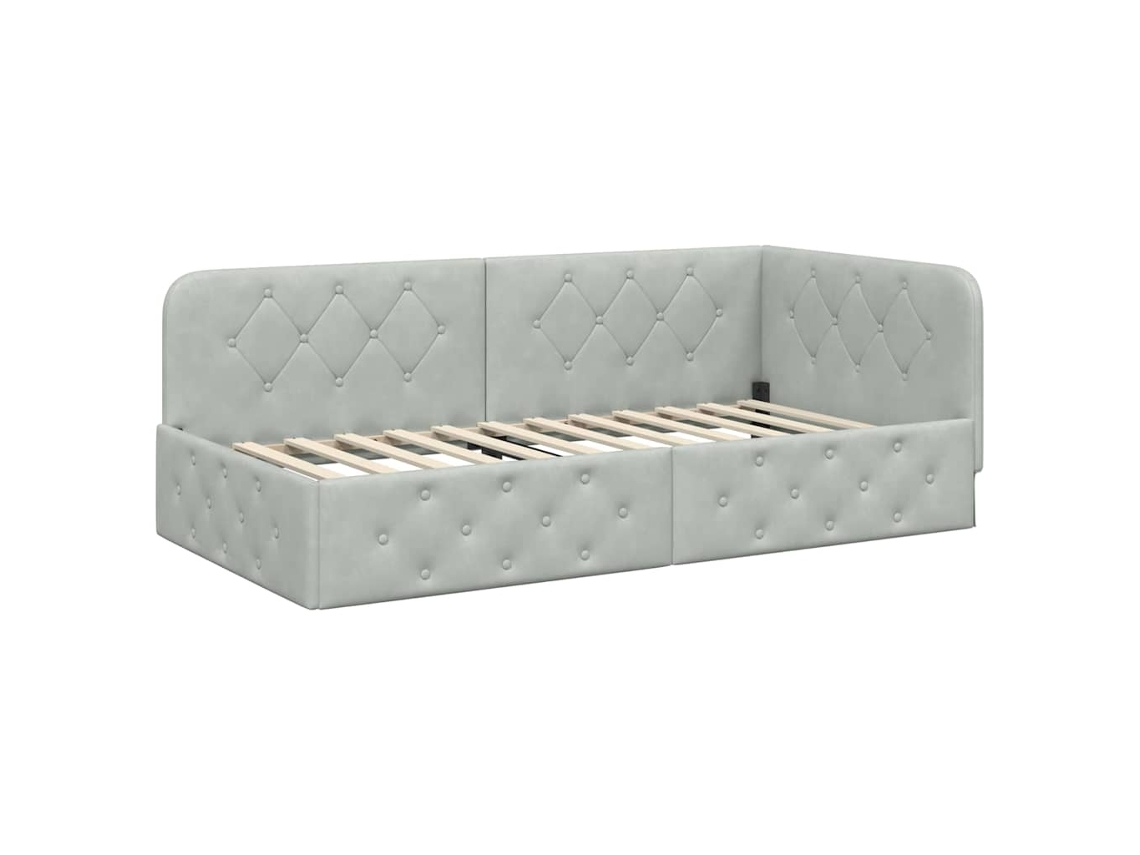 Vidaxl Estrutura De Cama De Canto Cinzento-claro 100 X 200 Cm Veludo