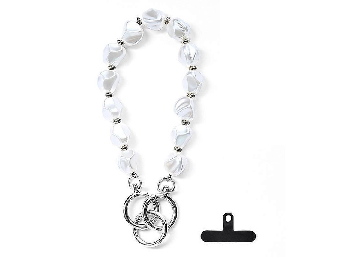Pulseira De Pérolas Leeu Design Para Celular, 30 Cm, Em Acrílico, Com Pingente Para Celular E Aba De Fixação.