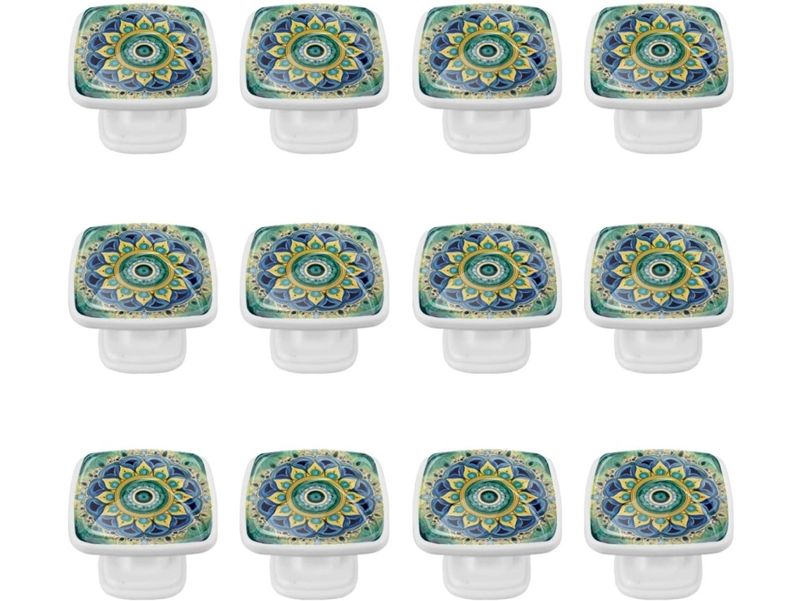 Puxadores Quadrados Para Armários De Cozinha, Puxadores Para Armários E Gavetas, 12 Peças, Mandala Étnica Floral