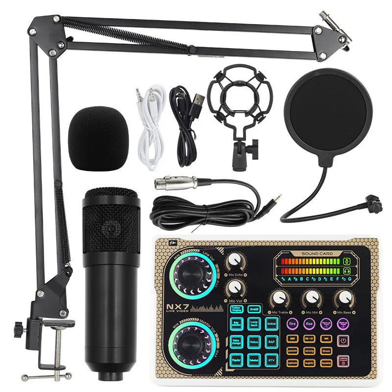 Kit de Placa de Som Bm800 Nx7 com Microfone Condensador de Áudio Profissional MDUG (preto)