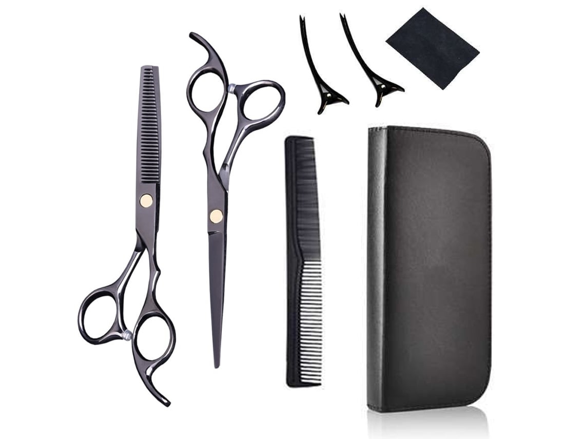 Conjunto de Tesouras Cabeleireiro Profissional para Modelagem Aparar Pente Preto Cabelo, Compacto, Recarregável, Uso Diário, Higiênico STELASPLEN