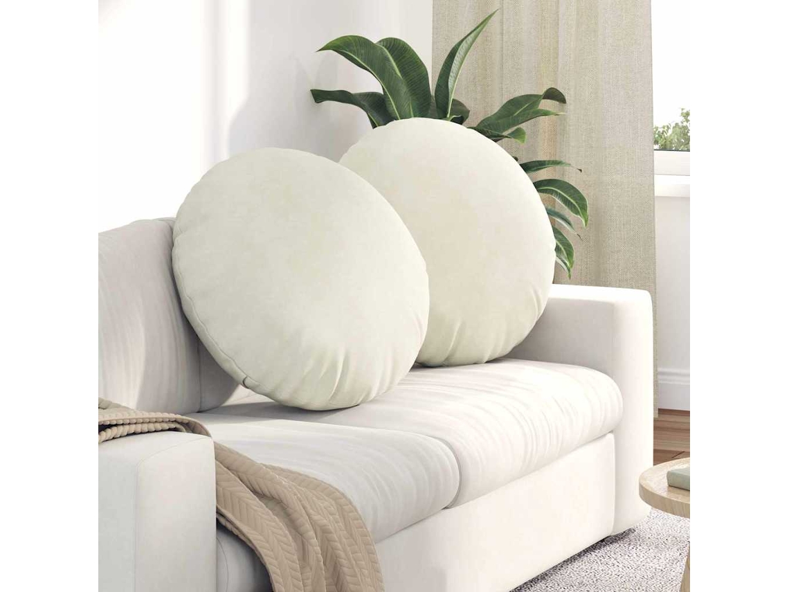 Vidaxl Almofadas De Assento 2 Unid. Veludo Creme Ø60 X 21 Cm