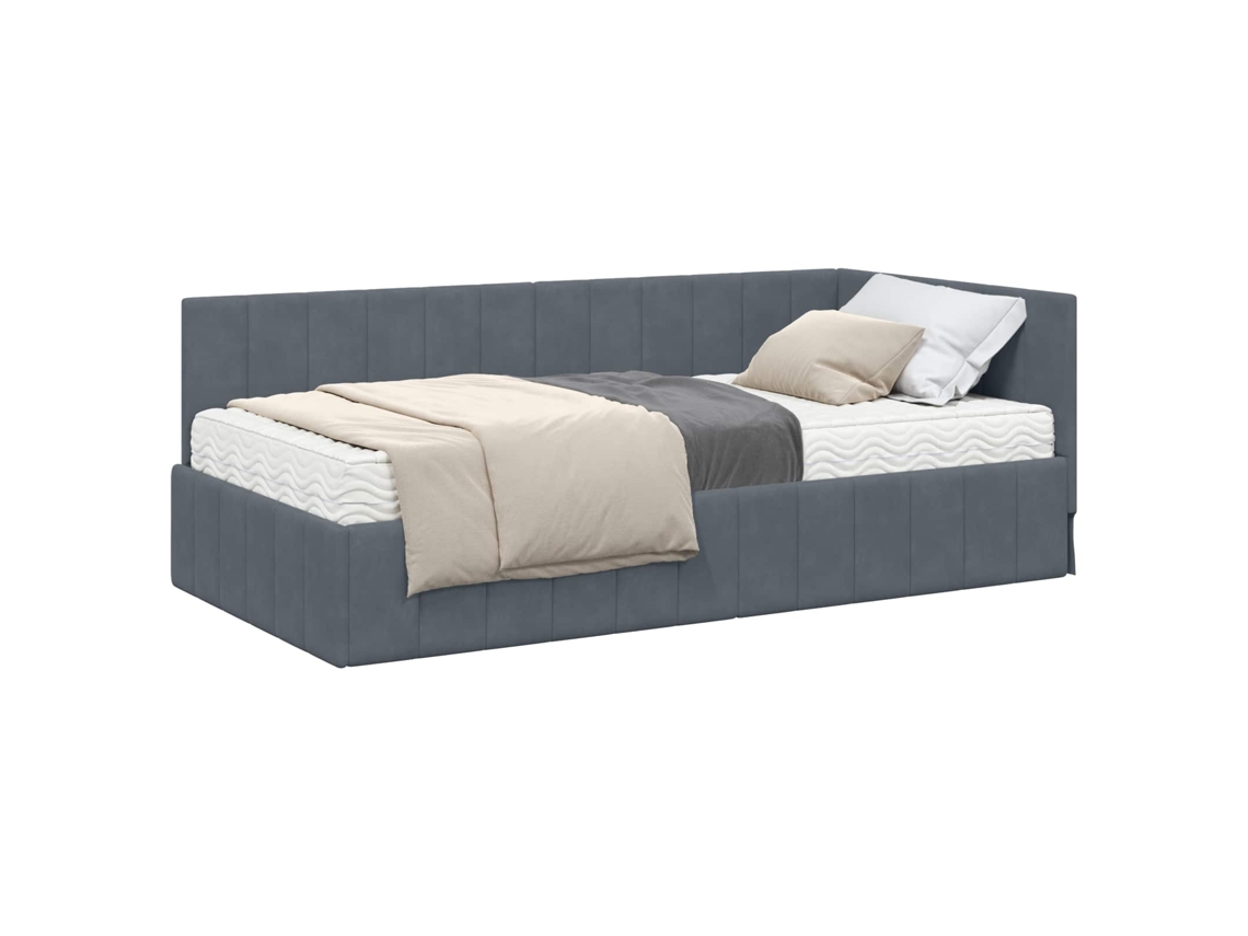 SYFAX™ Estrutura de Cama de Canto com Colchão 2 Pcs Cinzeto Veludo