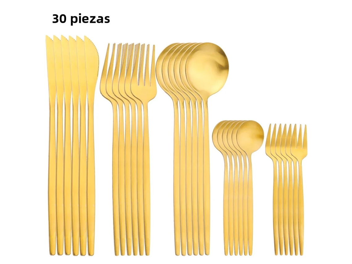 Conjunto De Talheres De Aço Inoxidável (dourado) Com 30 Peças, Incluindo Faca De Frutas, Colher, Garfo E Guardanapo De Cozinha.