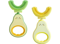 Kit com 2 Escovas de Dentes Infantis em Formato U Cabeça Silicone Macia, para Crianças 1 a 7 Anos GOKOCO (cor: Pera)