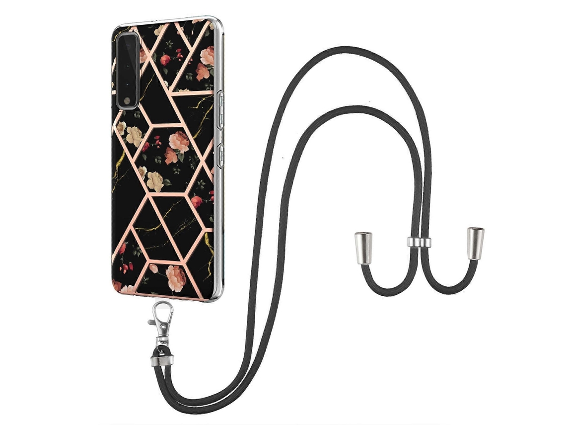 Capa De Tpu À Prova De Choque Com Cordão E Estampa De Flor De Mármore Galvanizada Para Lg Stylo 7 5g