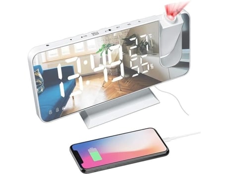 Leytn® Projetor de teto Despertador Rotação de 180 ° Brilho ajustável com função Snooze Despertador duplo Rádio FM - Branco LEYTN
