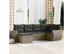 Vidaxl 6 Pcs Conjunto Sofás De Jardim Com Almofadões Vime Cinzento