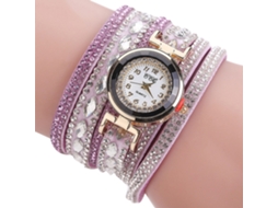 Relógio Analógico Feminino de Quartzo com Pulseira Pu e Pedras de Circonio Rosa