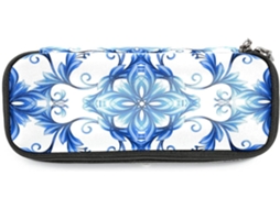 Estojo Lápis Com Estampa Floral Abstrata Azul E Branca, Com Grande Capacidade Marcadores, Organizador