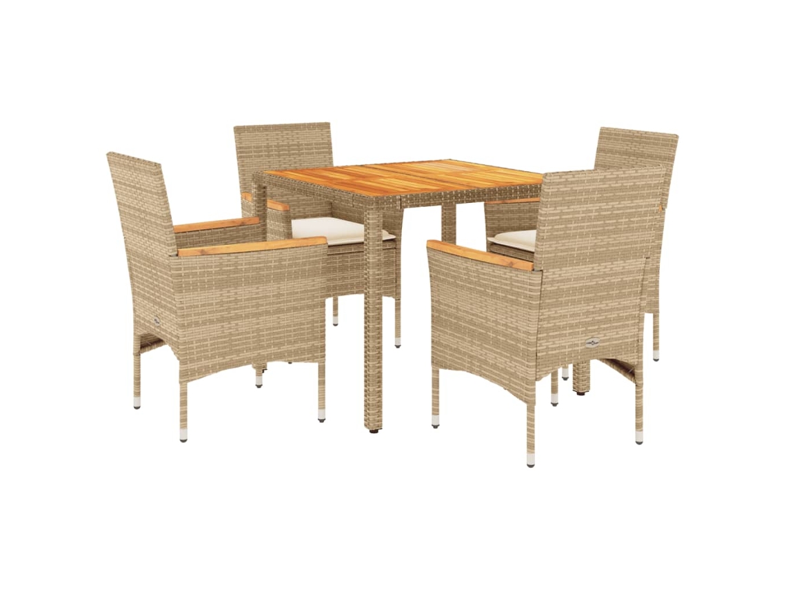 Conjunto de 5 Jantar Jardim com Almofadões Vime Pe/acácia Bege MAISON EXCLUSIVE