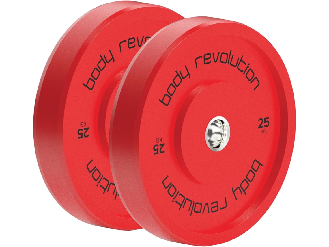 Par De Discos Bumper Vermelhos De 25kg ? Codificados Iwf ? 45cm ? Borracha De Alta Densidade ? Anel De Ao Inox ? Monstershop