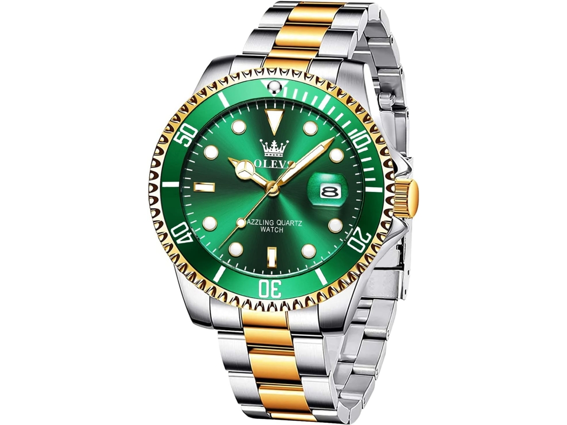 Lurelia Relógio Masculino, Data/calendário, Luminoso, Aço Inoxidável, Vidro Mineral, Resistente À Água 30m, Verde
