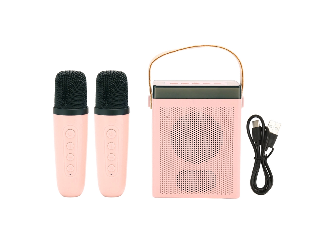 Microfone de Karaokê com Alto falante Bluetooth Portátil Multifuncional com Bateria Interna Rosa EOOCOO (dois Microfones Sem Fio com Iluminação Rgb)