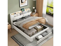 Cama De Casal 140x200 Cm Estofada,iluminação Led Regulável,portas Usb E Tomadas,cabeceira Rebatível Com Arrumação,veludo Bege,rosahqnda