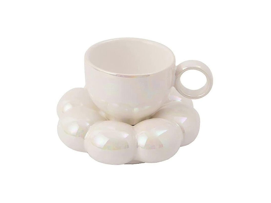 Caneca De Café Com Prato Em Cerâmica De Alta Qualidade, Design Floral, 6.7 Fl, Branca - Ideal Para Presente