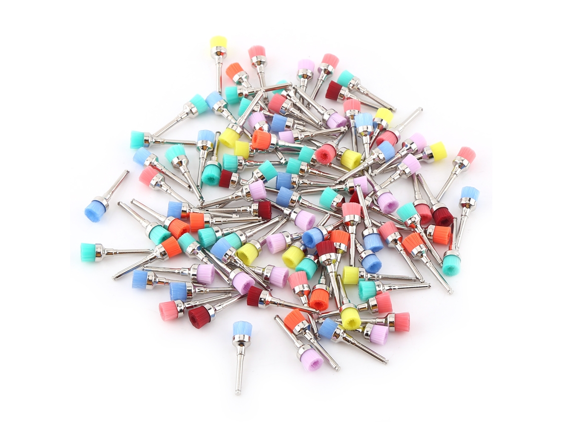 100pcs Cepillos De Pulido Planos De Nailon De Colores Mixtos Para Uso Dental Desechables