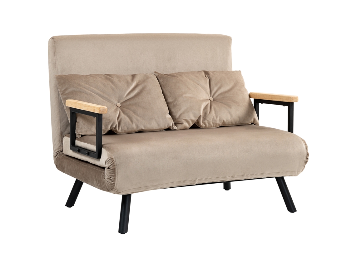 Sofá cama 3 em 1 tecido veludo com encosto regulável e 2 almofadas 102x73x81cm em Marrom Claro | S/MARCA