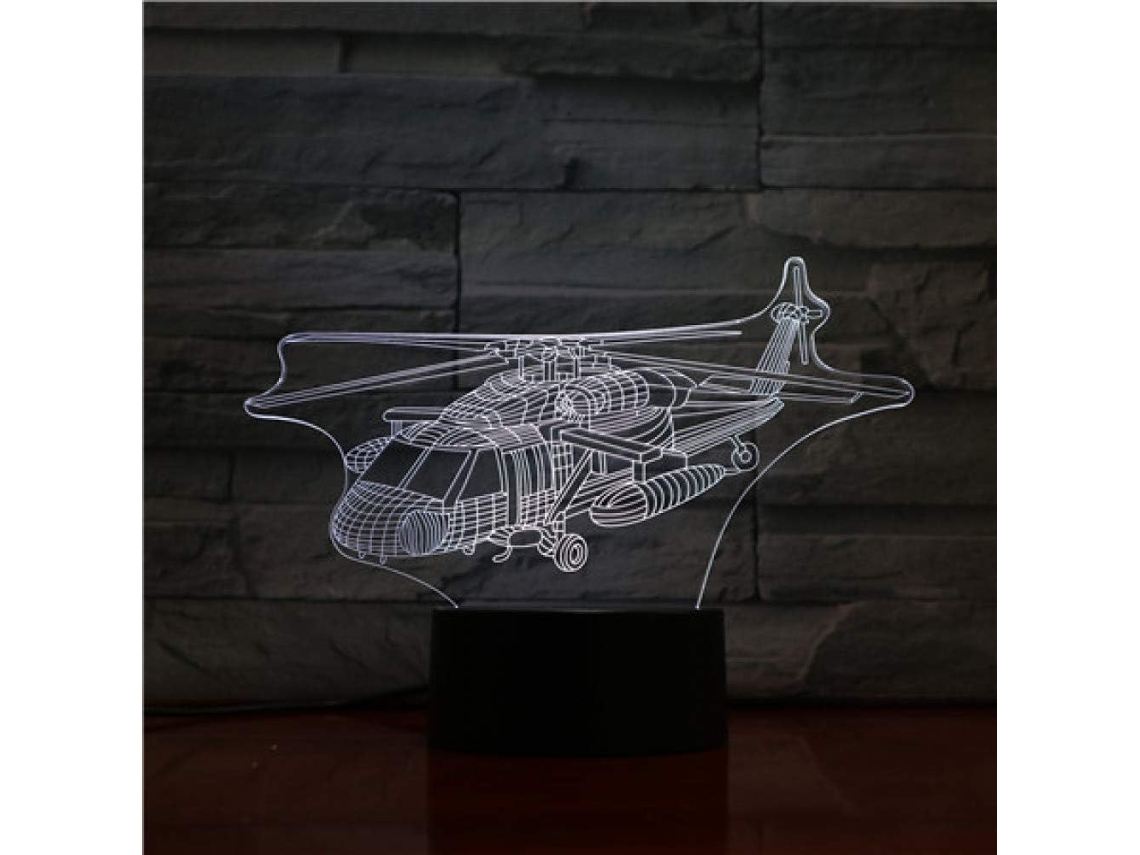 Luminária Noturna Usb 3d Led em Formato de Helicóptero Utilitário Uh, 60, Modelo de Avião Combate Black Hawk BRILVIBERA